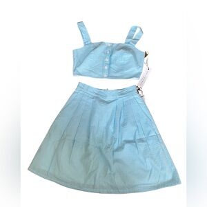 Birds of North America Matching Two-Piece Buttoned Crop Top and Skirt Set